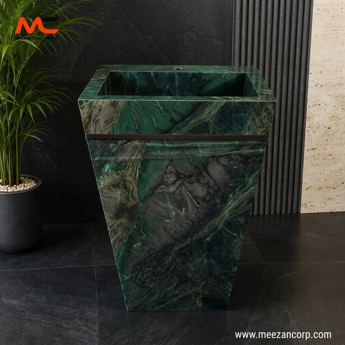 Vanity Basin – Amazonite Emerald Green & Dark Bronze Marble