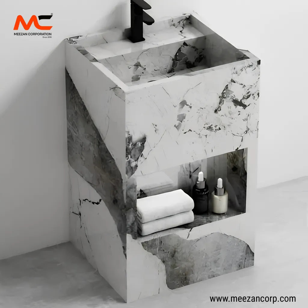 Vanity Basin – Arabescato White & Grey Marble