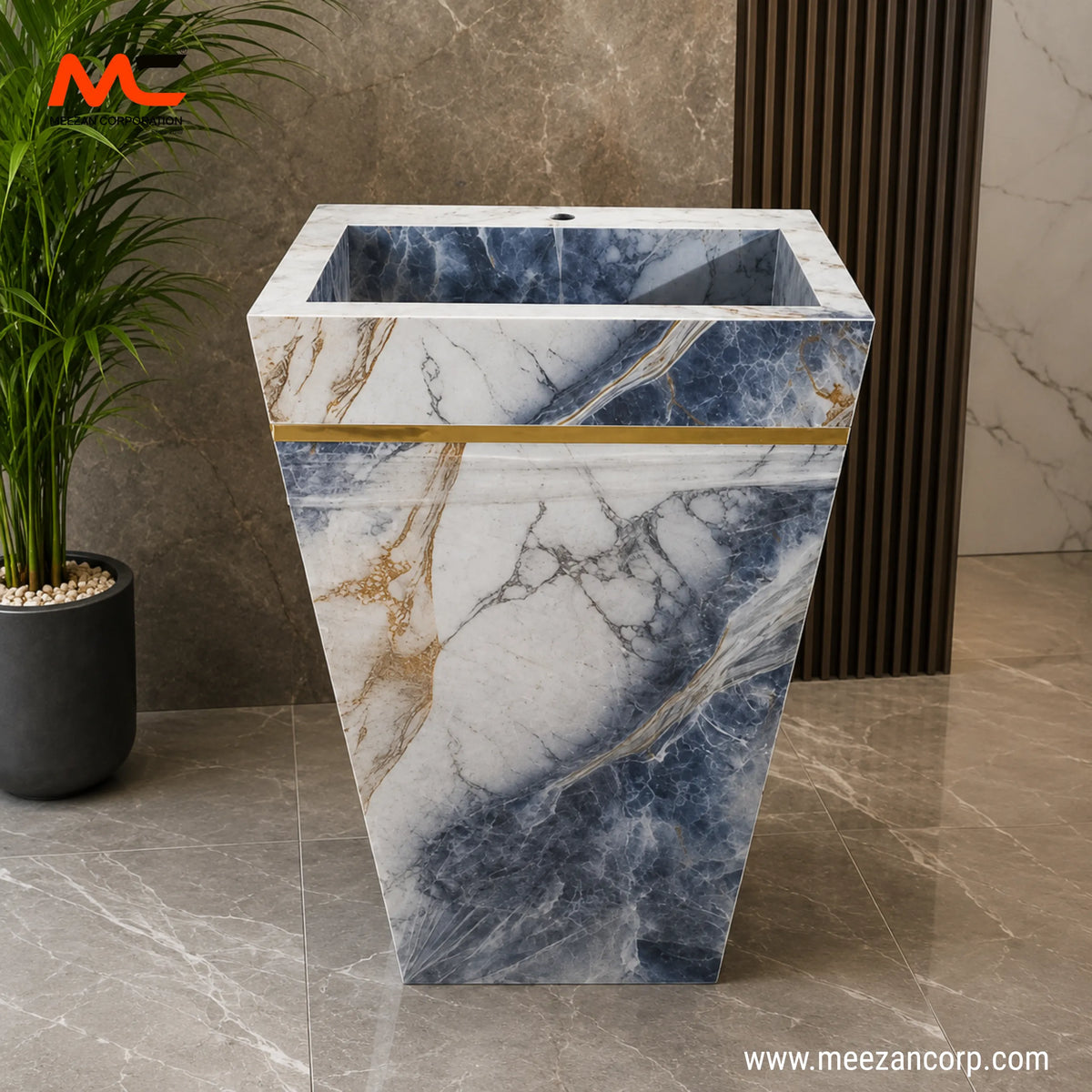 Vanity Basin – Azure Imperiale Blue & Gold Marble