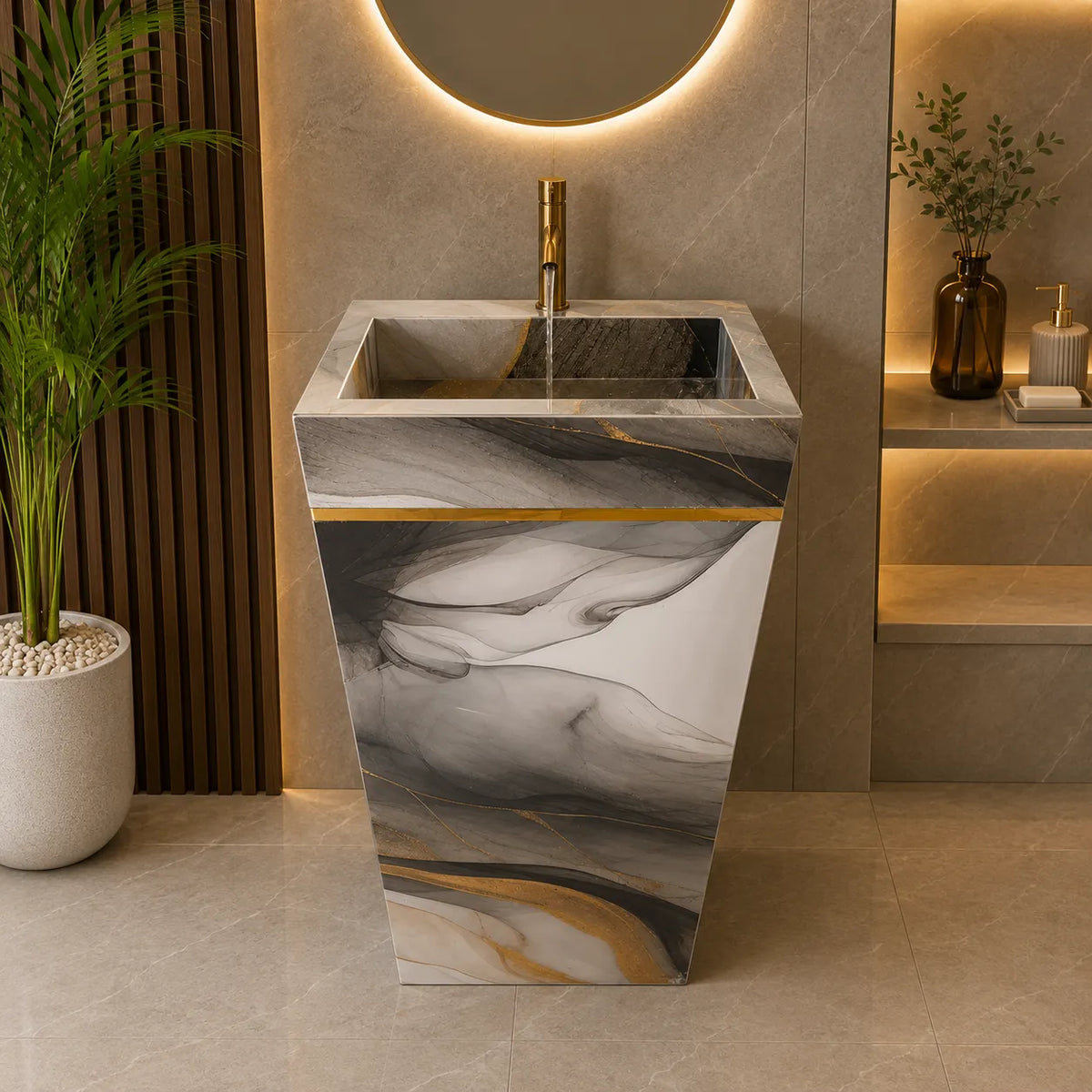 Vanity Basin – Luxury Monochrome Flow & Gold