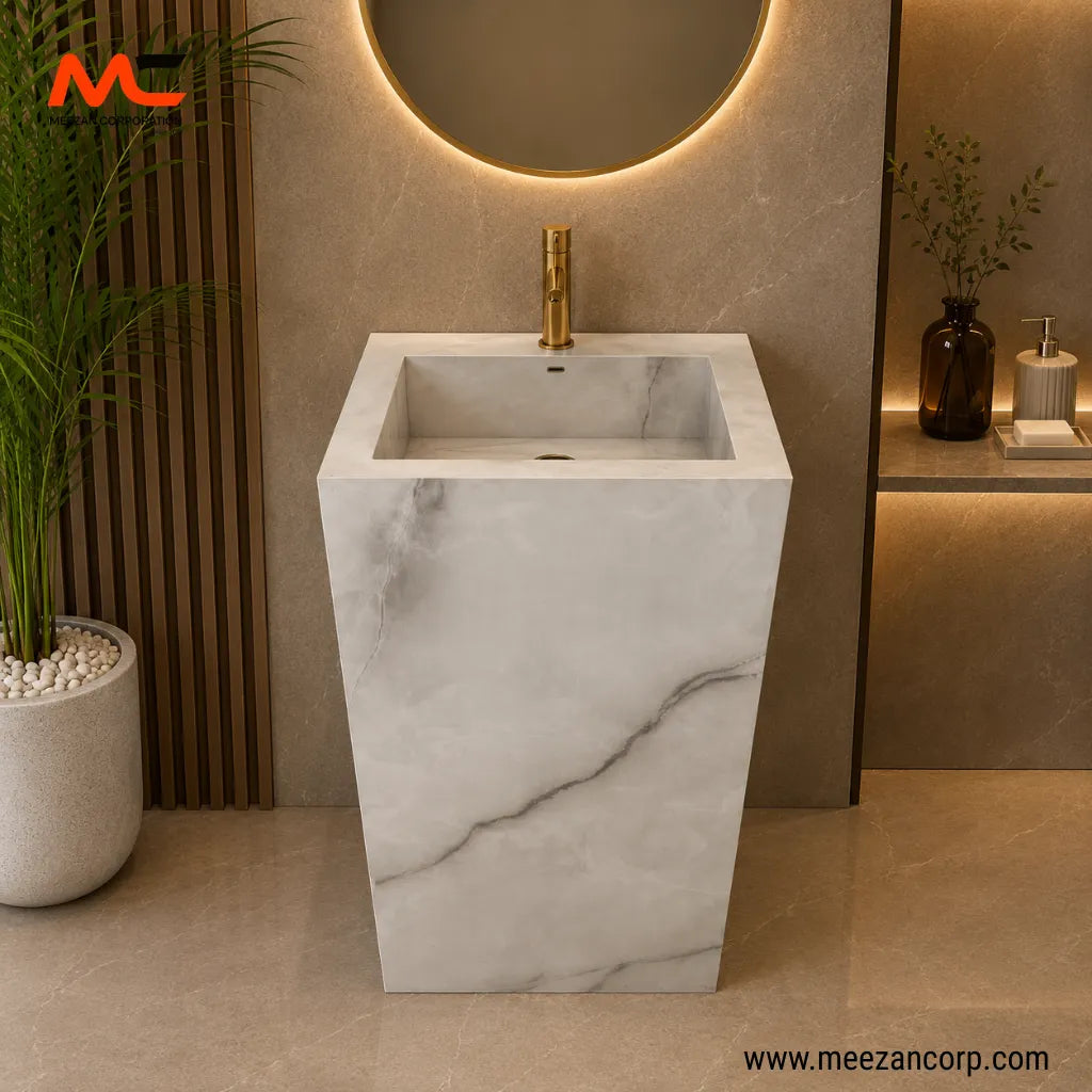 Vanity Basin – Luxury White Marble & Gold