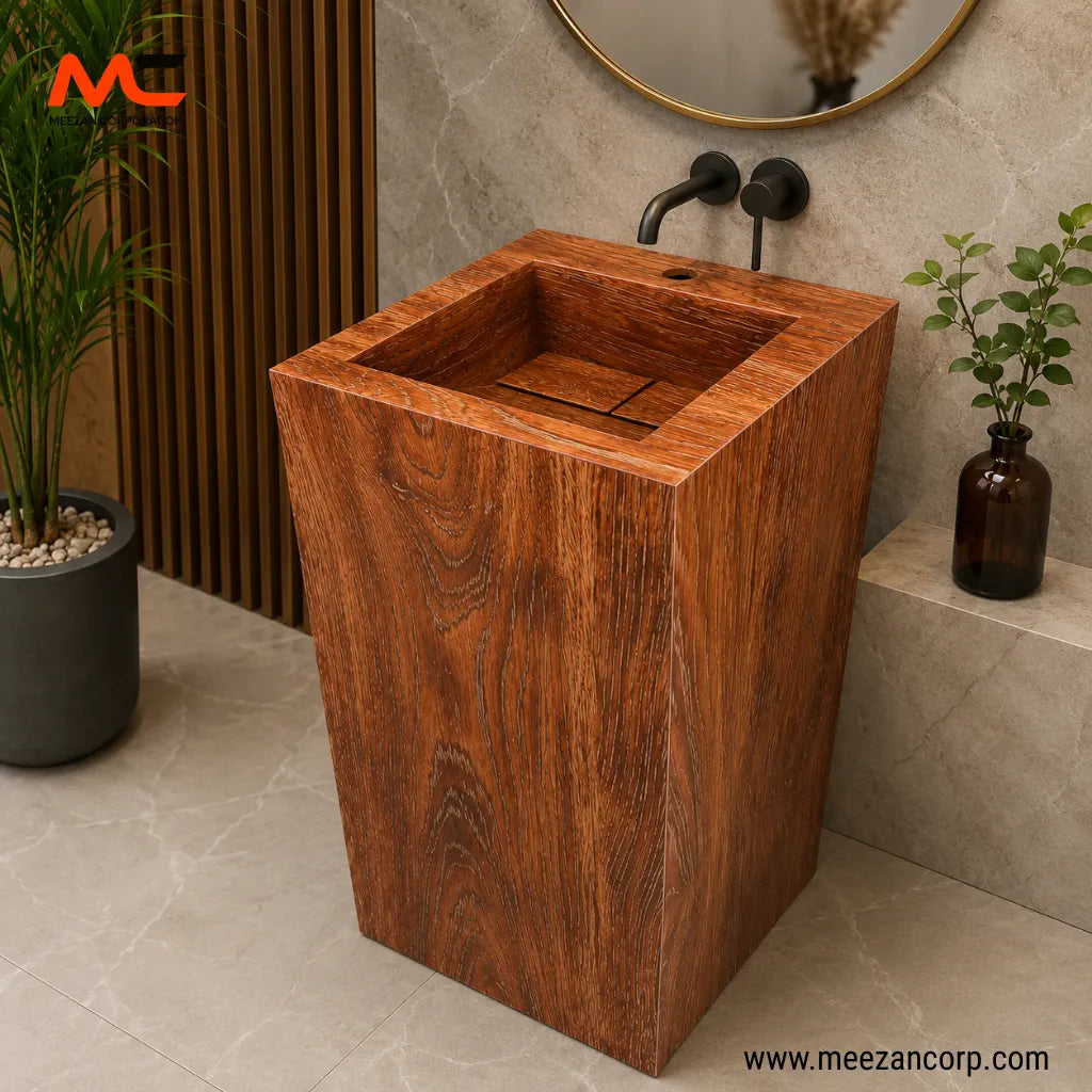 Vanity Basin – Natural Teak Wood Grain