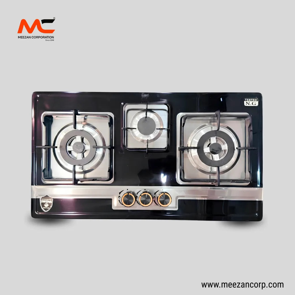 Zenova 3-Burner Black Tempered Glass Built-In Hob (N.G. Edition)